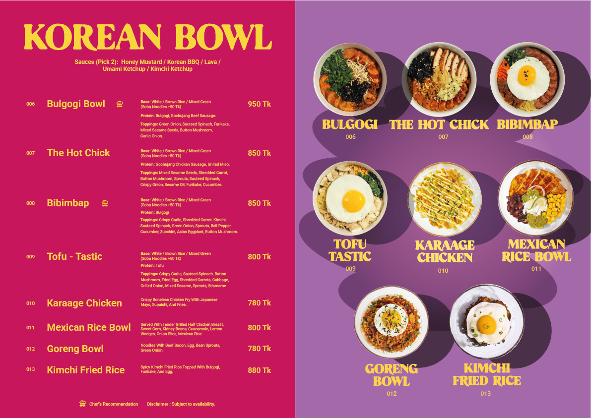 KONA Menu